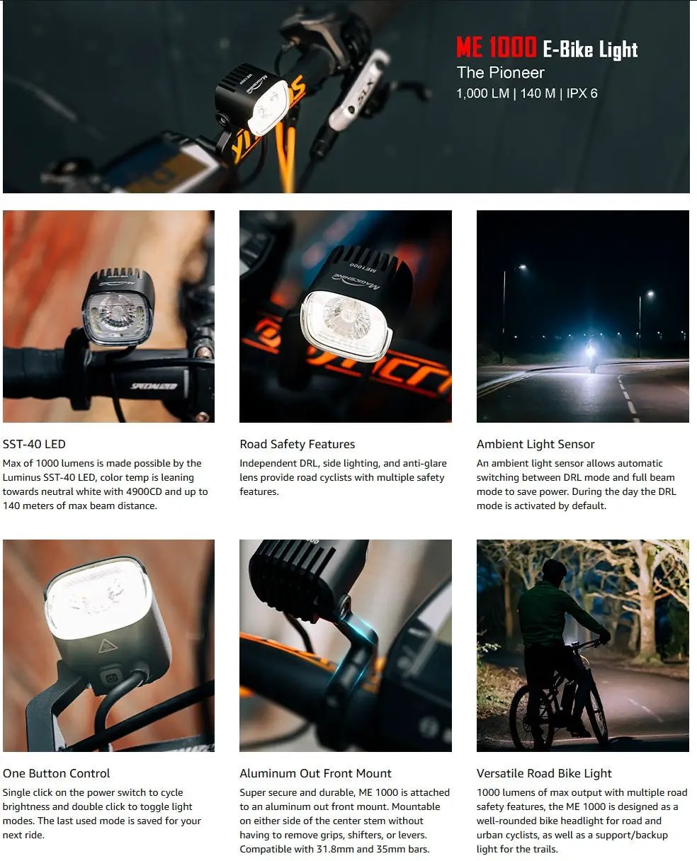 Magicshine ME 1000 E-Bike Headlight, black 1000 Lumen DRL bike light on Tampa Home & Garden Store