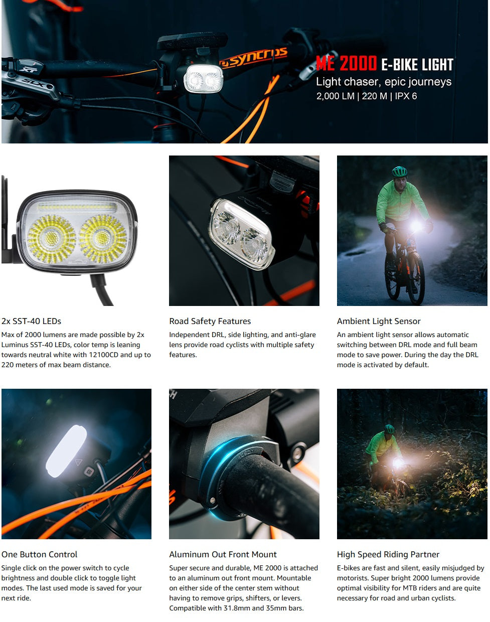 Magicshine E-Bike Headlight ME 2000, 2000 Lumens of Max Verified Output, DRL, Side Lighting, Auto Adapts to E-Bike Output 6-12V, Compatible with Shimano, Yamaha, Brose and Bosch - Tampa Home & Garden Store