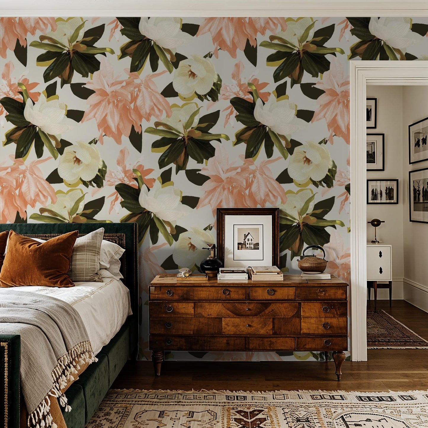 Magnolia Wallpaper, coral - Tampa Home & Garden Store