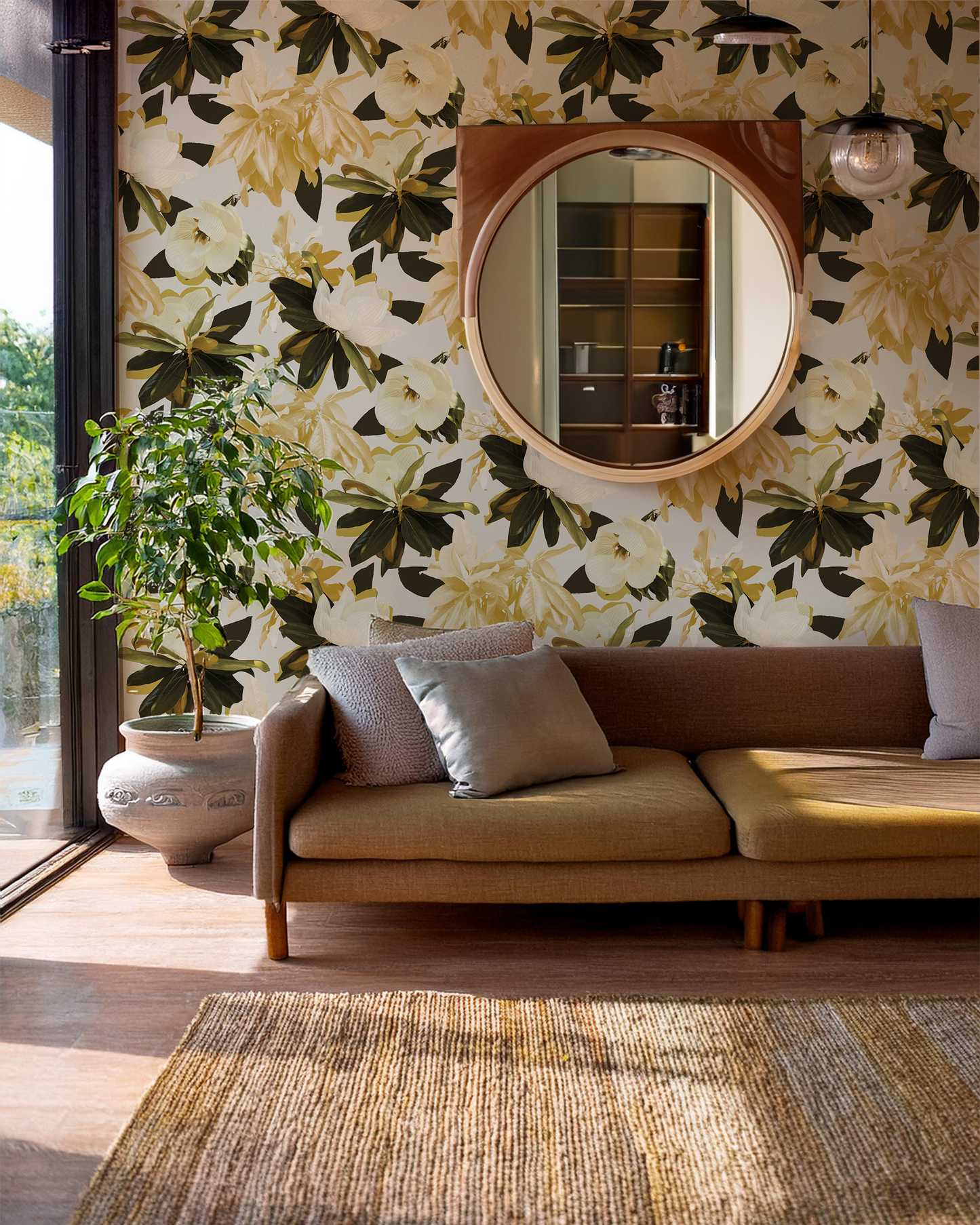Magnolia Wallpaper, mustard - Tampa Home & Garden Store