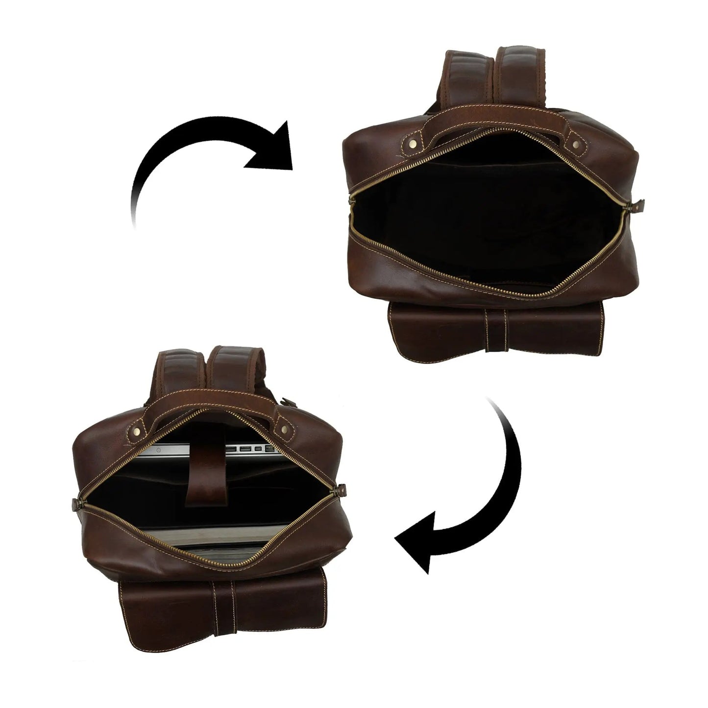 Mahi Leather Backpack for Trekking and College, brown full-grain leather with laptop sleeve on Tampa Home & Garden Store