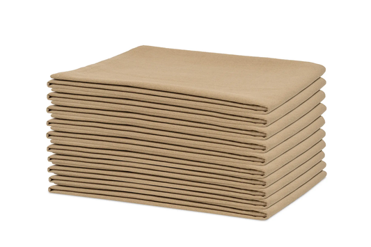 Beige flour sack towels, 100% organic cotton, folded stack on Tampa Home & Garden Store