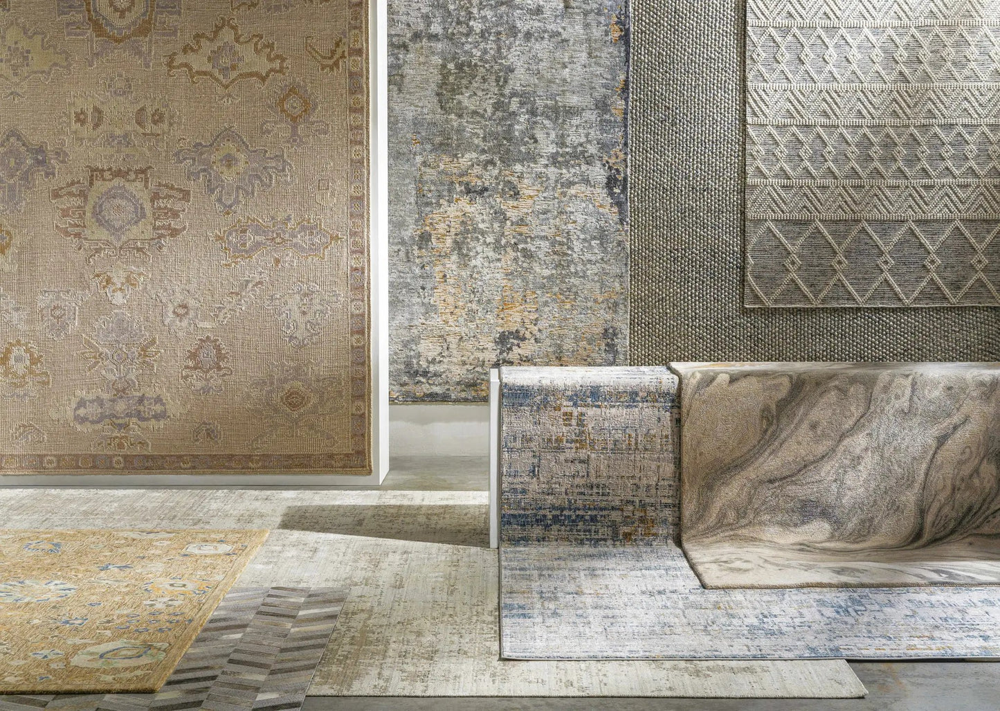 Hughesdale Distorted Lines Luxe Area Rug Boutique Rugs beige gray distressed pattern on Tampa Home & Garden Store