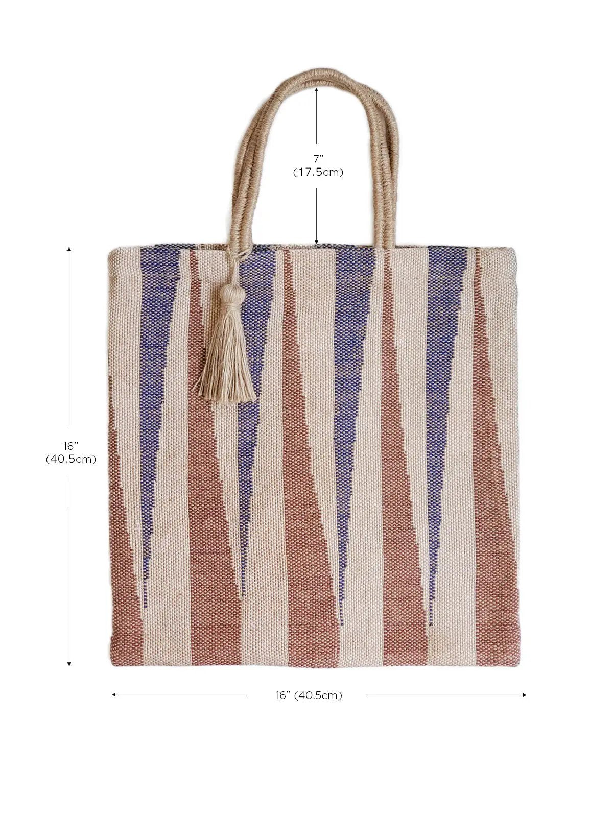 Maja Jute Tote Bag by KORISSA blue striped with rope handles tassel for everyday use on Tampa Home & Garden Store