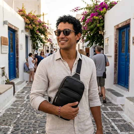 Black pebble leather sling bag for men with adjustable strap crossbody style MiamiLeathers on Tampa Home & Garden Store