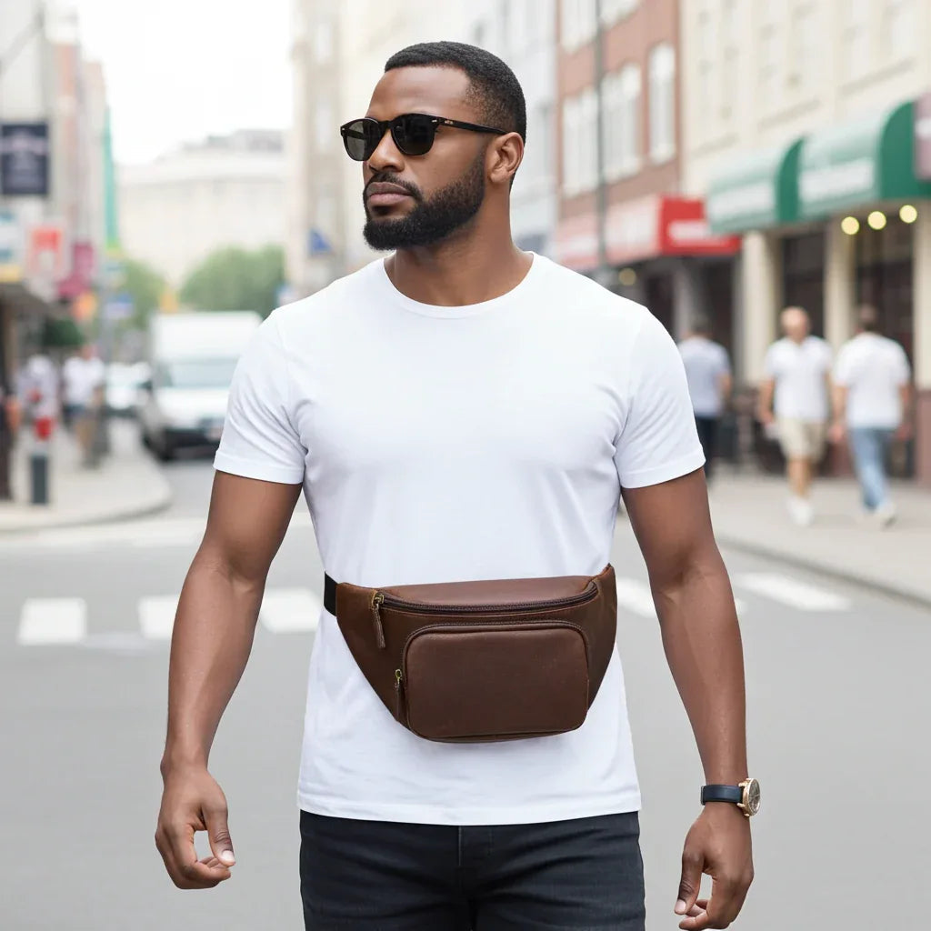 Sac banane en cuir pleine fleur Cambridge / Sac de taille en cuir