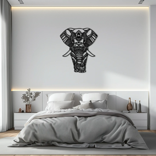 Mandala elephant metal wall art decor, black cutout with intricate pattern, Enova Art on Tampa Home & Garden Store