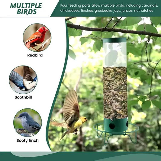 Squirrel Proof Hanging Bird Feeder for Garden green seed tube with four feeding ports on Tampa Home & Garden Store