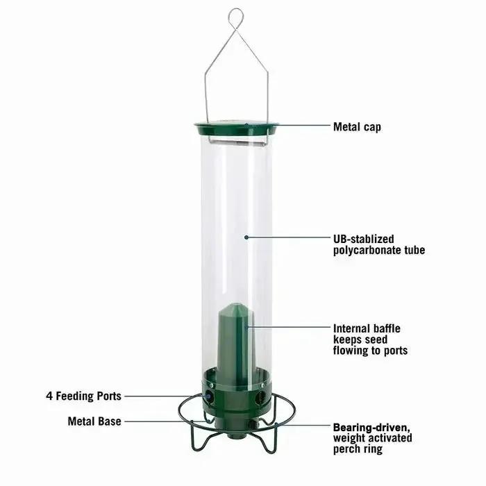 Squirrel-proof hanging bird feeder for garden with 4 feeding ports and green base on Tampa Home & Garden Store