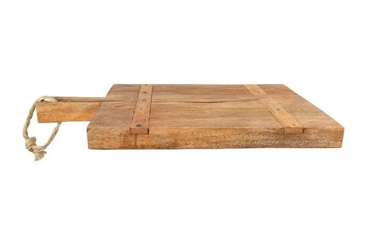 Mango Wood Appetizer Tray with Rope Handle, natural rustic finish on Tampa Home & Garden Store