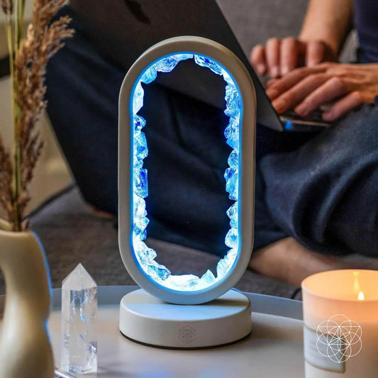 Manifest Success Clear Quartz Lamp of Achievement night light with blue crystal ring frame on Tampa Home & Garden Store