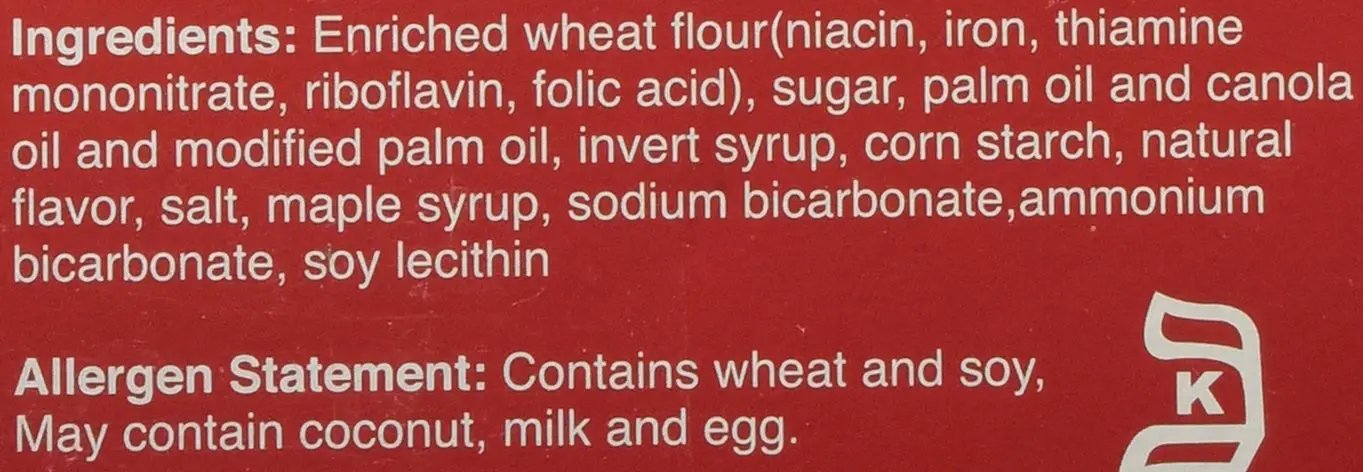 Maple Leaf Cookies With Maple Cream red package closeup shows ingredients and allergen info on Tampa Home & Garden Store