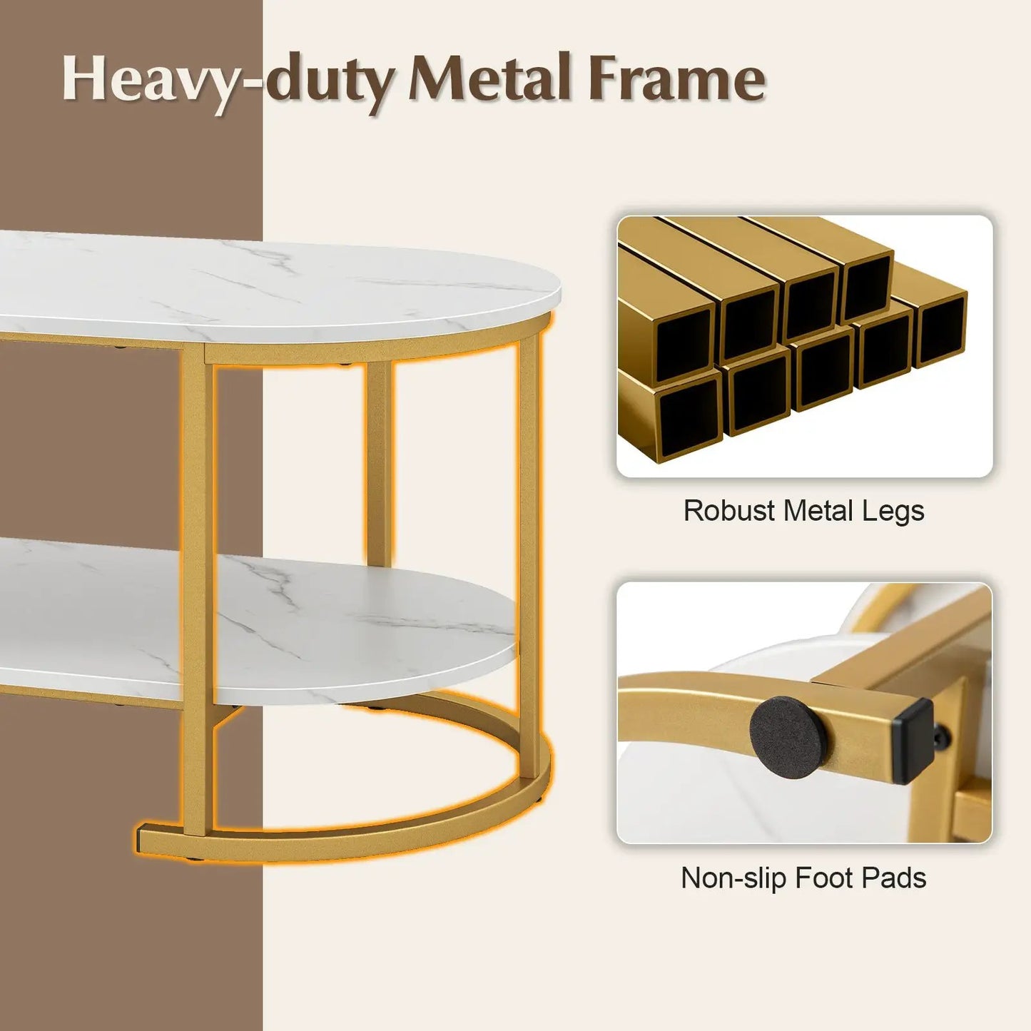Marble round coffee table with white marble top and open storage shelf on a gold metal frame on Tampa Home & Garden Store