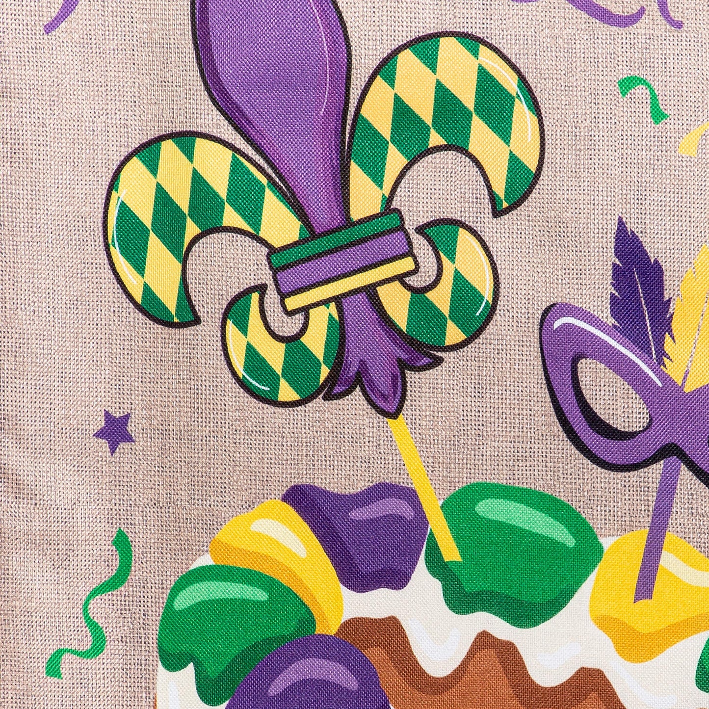Mardi Gras Let Them Eat Cake Burlap House Flag - Tampa Home & Garden Store