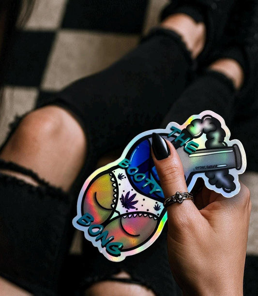 Marijuana Booty Bong- Goth Waterproof Sticker – Where Fun Meets Plant-Powered Vibes! - Perfect for Scrapbooking and Collecting - Tampa Home & Garden Store