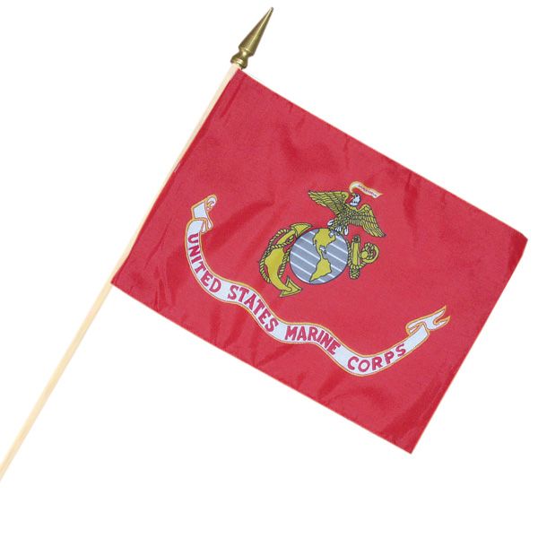 Marine Corps Cemetery Flag – 12" x 18" with Wood Staff & Gold Spear | Made in USA - Tampa Home & Garden Store