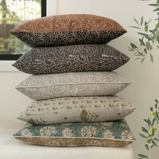 Marisa Floral Block Print Pillow Cover Noir, set of six pillow covers on Tampa Home & Garden Store