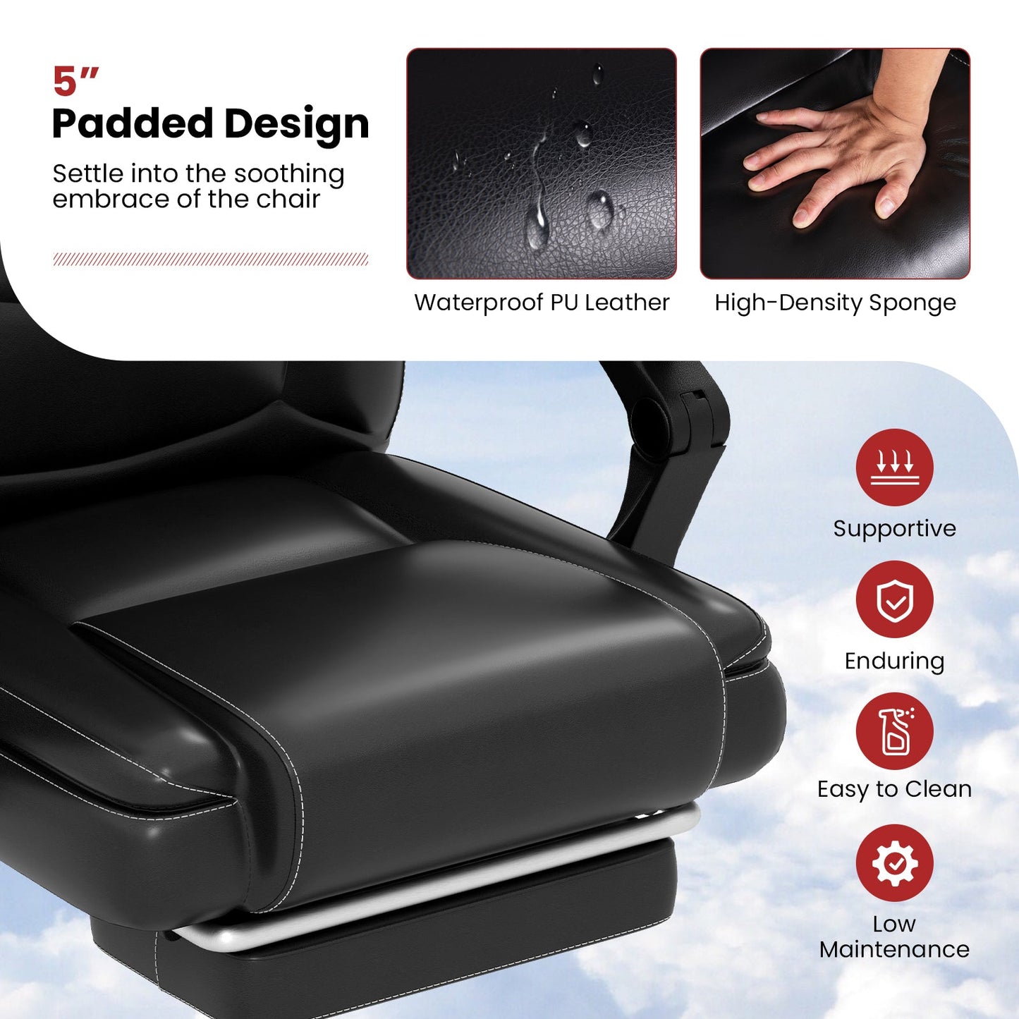 Sillón Ejecutivo Masajeador Ajustable con Reposabrazos y Reposapiés Retráctil - Negro