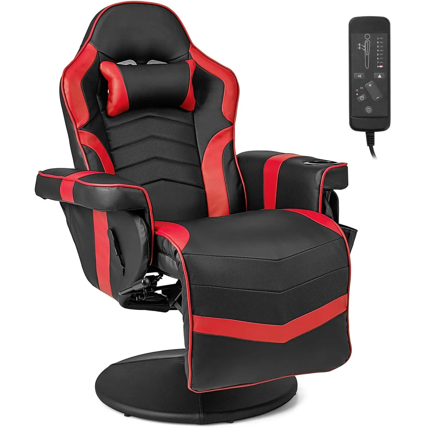 Massage gaming recliner chair with height adjust, black red faux leather, remote included on Tampa Home & Garden Store