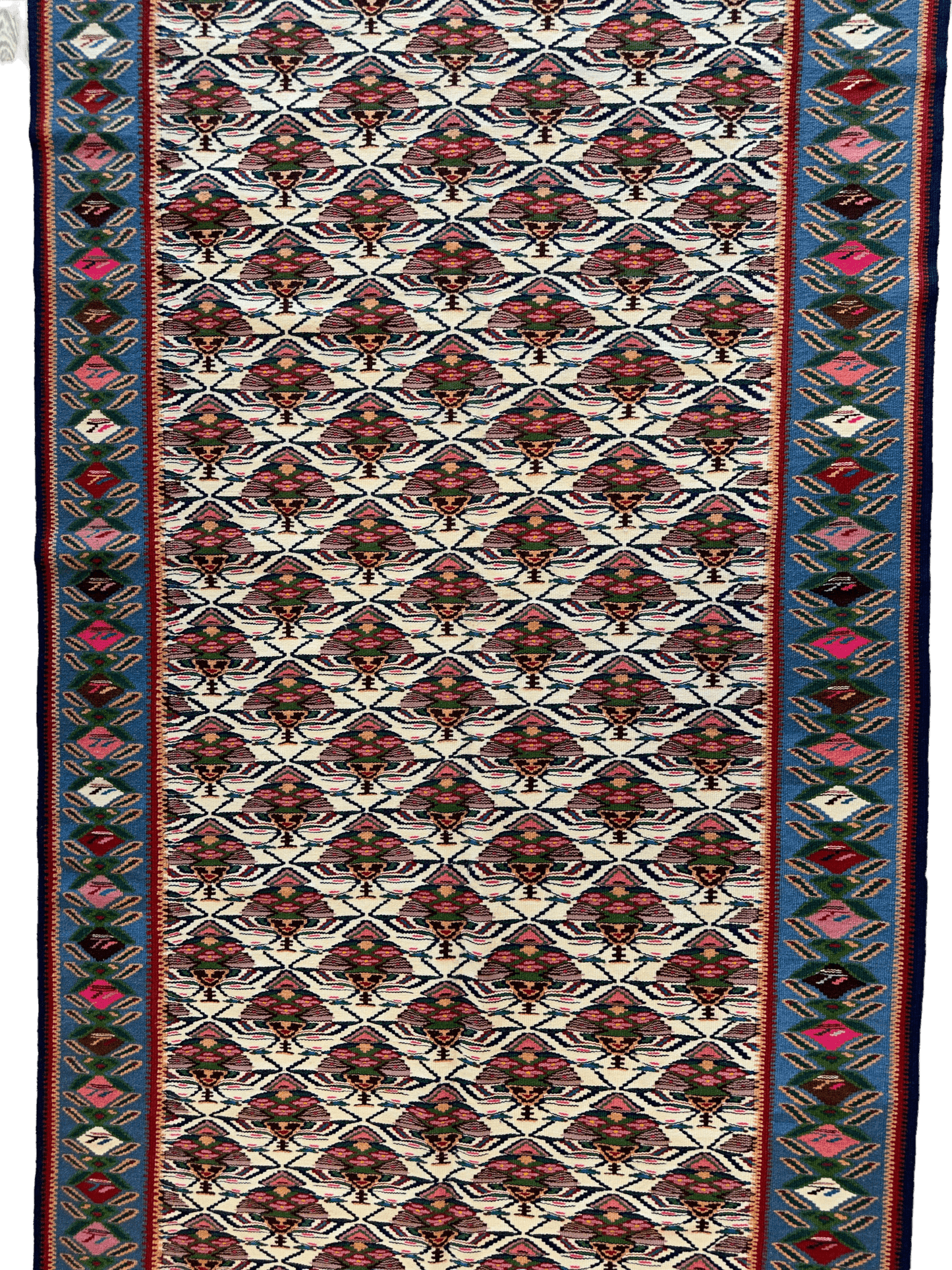 Masterpiece Persian Senneh Kilim Runner Rug 4x9 ivory field with motifs on Tampa Home & Garden Store