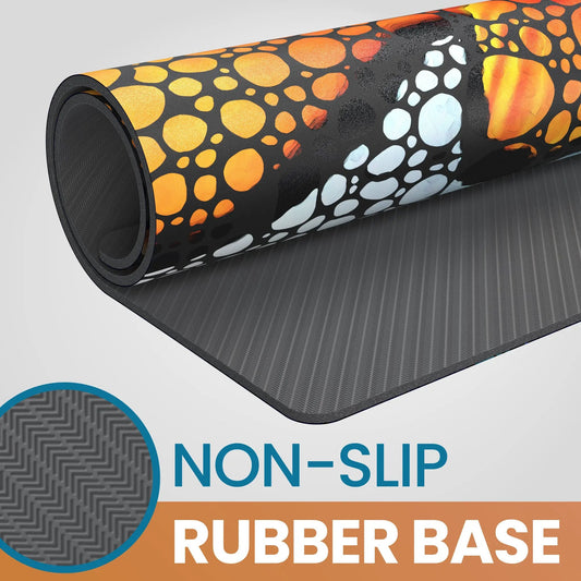 Flipper Aquarium Mat clownfish artwork rolled, orange bubble pattern on dark non-slip rubber base on Tampa Home & Garden Store