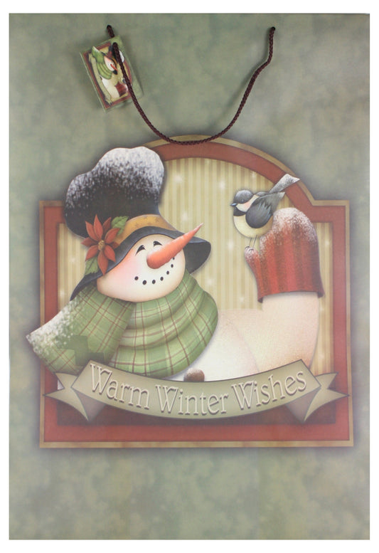 Matte Finish Deluxe Gift Bag - Snowman With Birds - Jumbo - Tampa Home & Garden Store