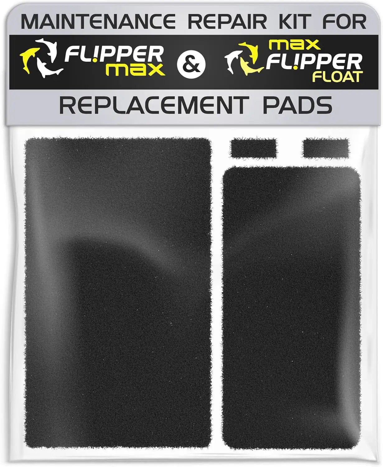 Flipper Max replacement pads kit with 2 large and 2 small black foam pads for MAX cleaning on Tampa Home & Garden Store