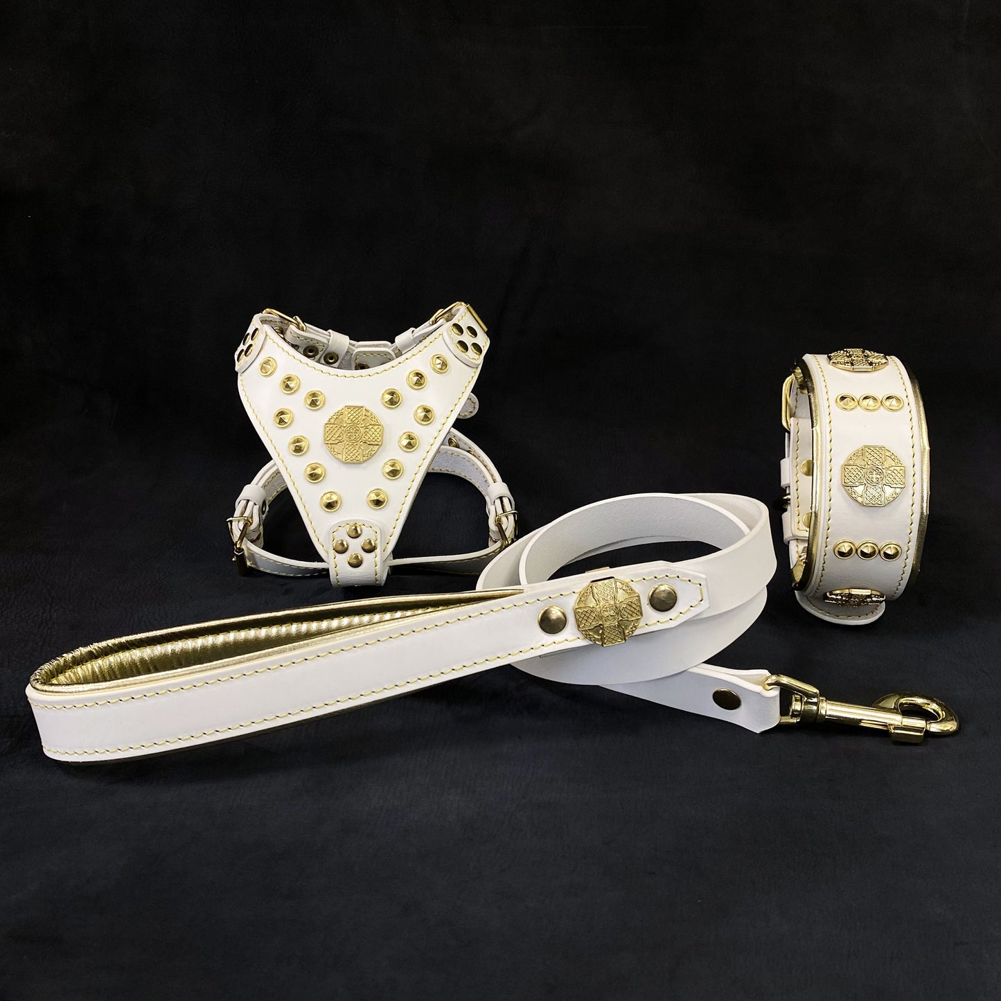 "Maximus White&Gold" Small dog SET - Harness - collar - lead - Tampa Home & Garden Store