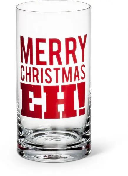 Mckenzie Merry Christmas Eh Old Fashioned Glass clear glass tumbler with bold red lettering on Tampa Home & Garden Store
