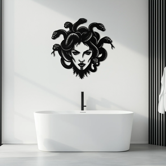 Medusa snake-hair metal wall art in black silhouette, modern wall decor on Tampa Home & Garden Store
