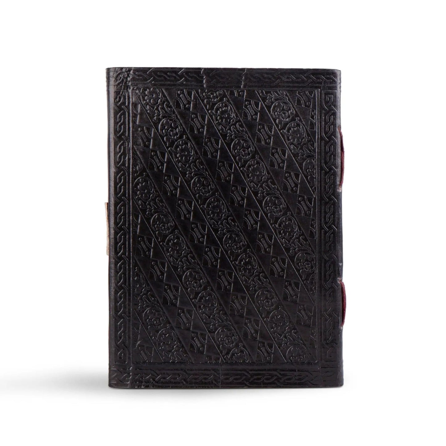 Blue Stone Vintage Leather Diary with embossed geometric pattern on black cover on Tampa Home & Garden Store