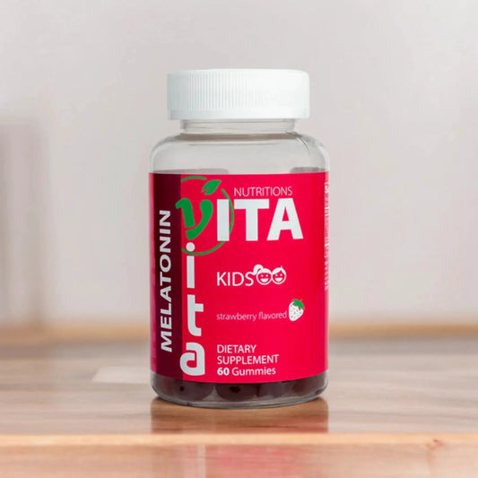 Melatonin for Kids bottle with pink label, white cap, 60 gummies, strawberry flavored on Tampa Home & Garden Store