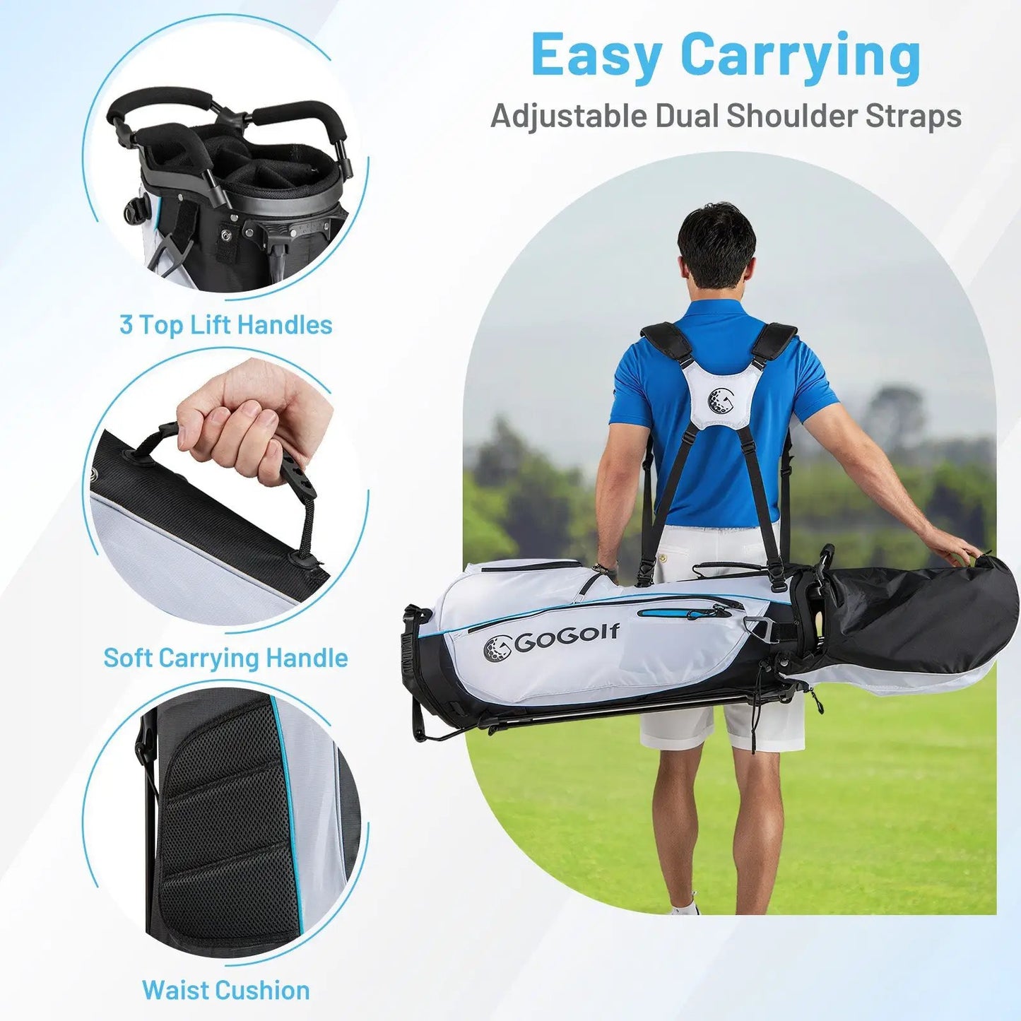 Mens white GoGolf backpack golf bag set with adjustable dual shoulder straps on Tampa Home & Garden Store