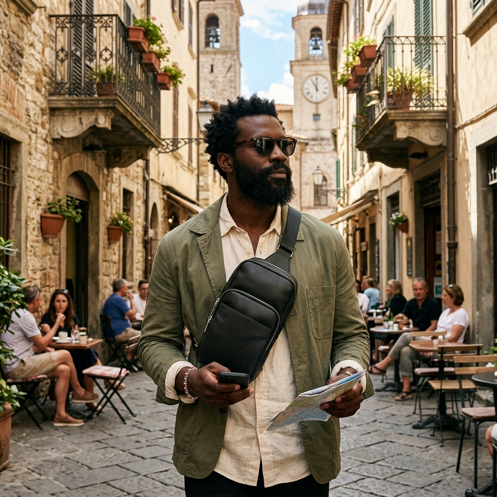Sac bandoulière en cuir pleine fleur grainé noir pour homme – Voyage et usage quotidien