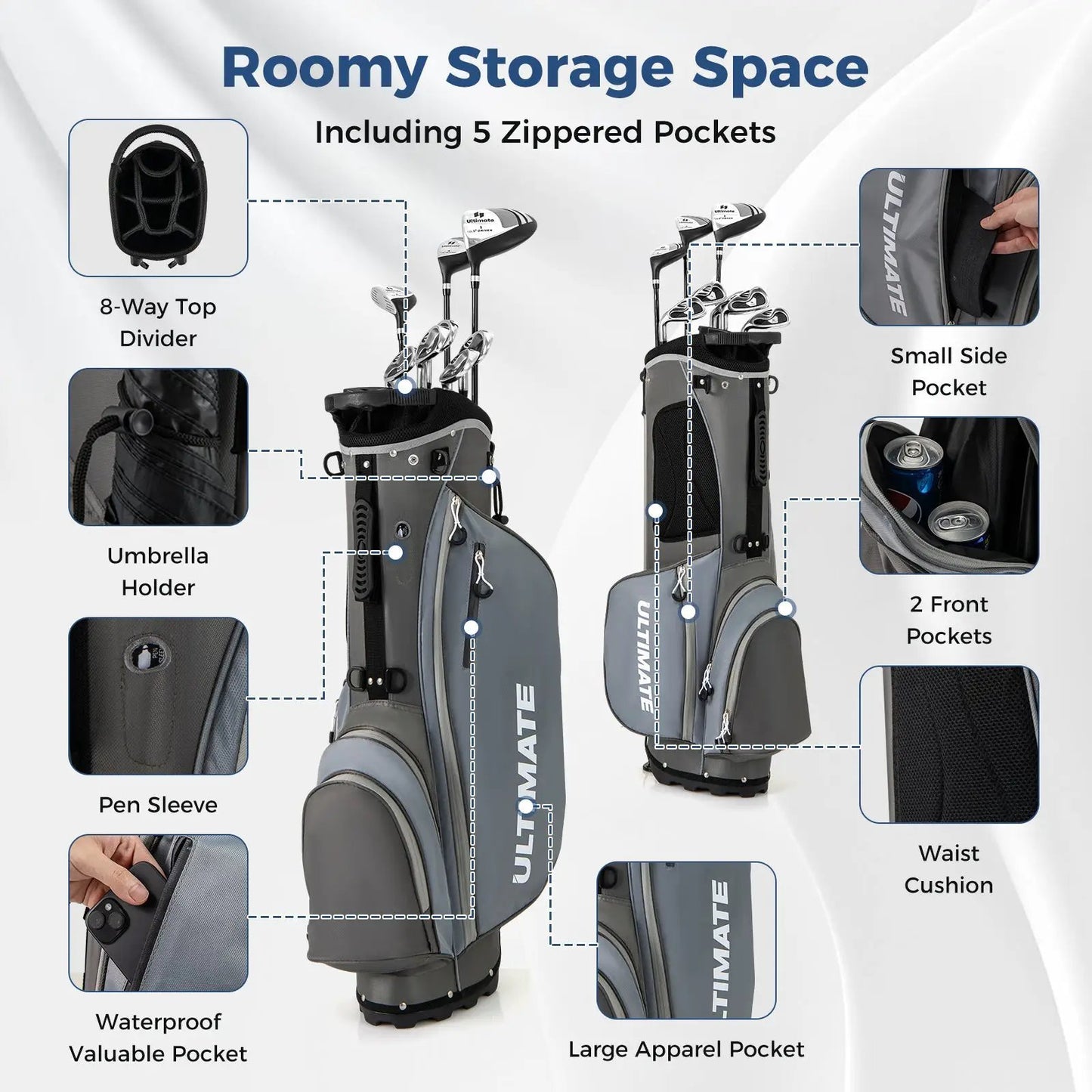 Mens Left Handed Complete Golf Club Set with Gray Stand Bag DirectDeals on Tampa Home & Garden Store