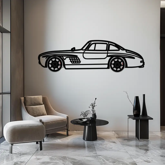 Mercedes 300 SL Gullwing silhouette metal wall art black finish wall sculpture on Tampa Home & Garden Store