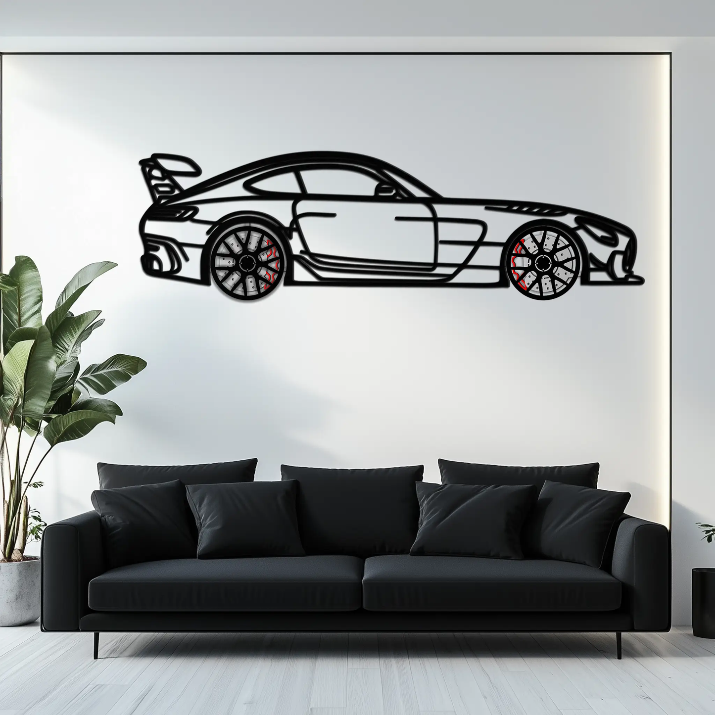 Mercedes AMG GT Metal Wall Art black line-car silhouette with rotating wheels Enova Art on Tampa Home & Garden Store