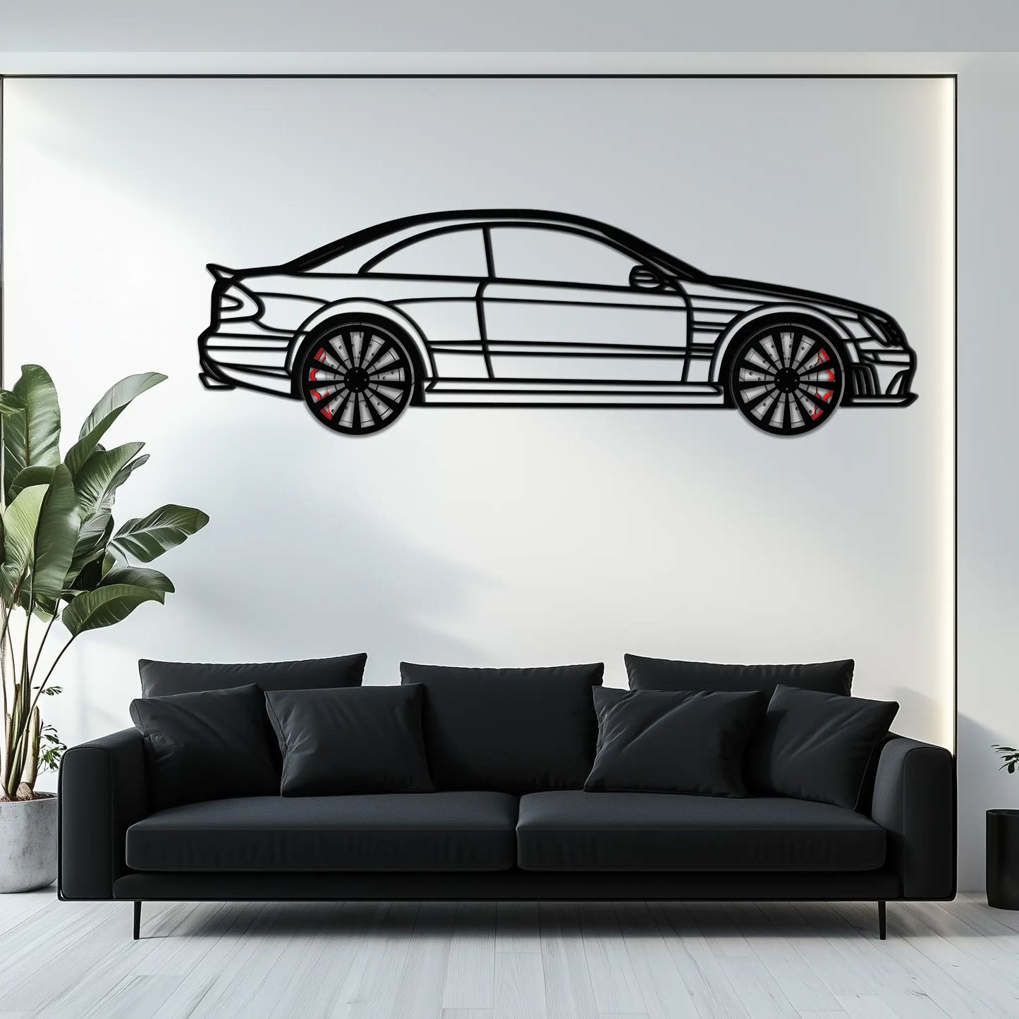 Mercedes CLK63 metal wall art car sculpture in black on silver background on Tampa Home & Garden Store