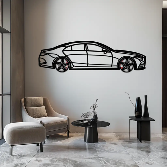 Metal car wall art Mercedes CLS with rotating wheels, black metal silhouette by Enova Art on Tampa Home & Garden Store