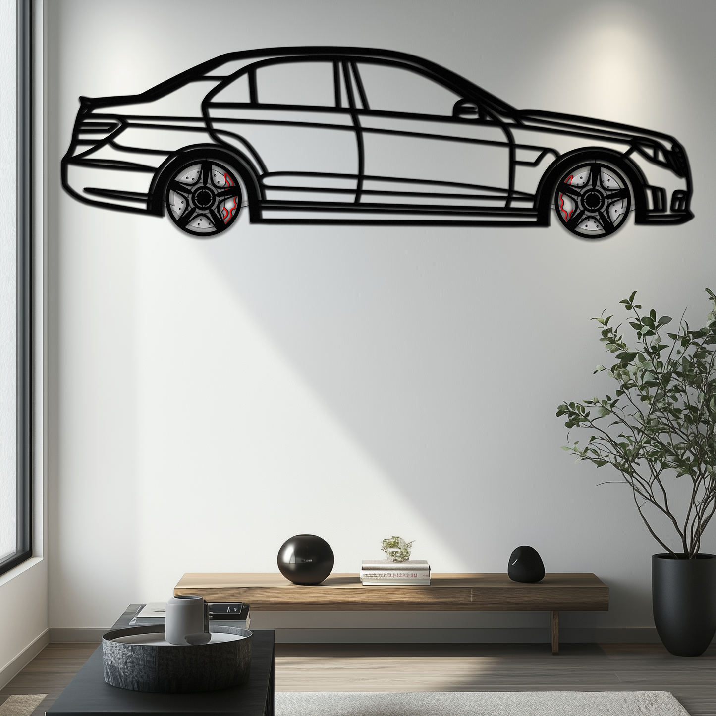 Mercedes E63 AMG Metal Wall Art – Rotating Wheels • Luxury Car Silhouette • Perfect Gift for Mercedes Lovers- KAFMEKA079 - Tampa Home & Garden Store
