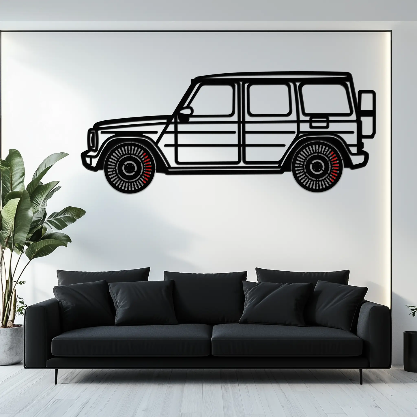 Mercedes G-Class metal wall art silhouette in bold black line art by Enova Art on Tampa Home & Garden Store