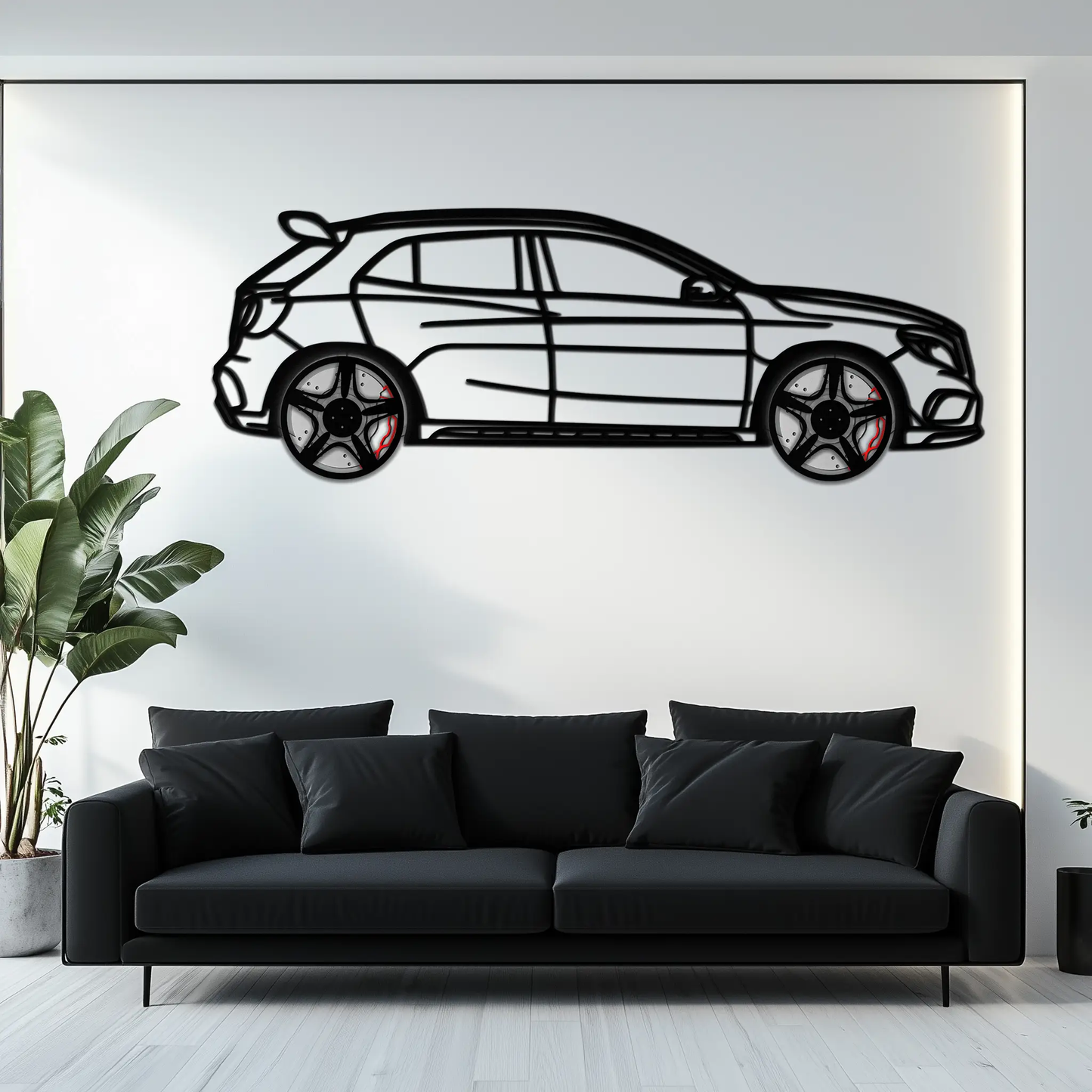 Mercedes GLA 45 metal wall art silhouette in black line art by Enova Art on Tampa Home & Garden Store