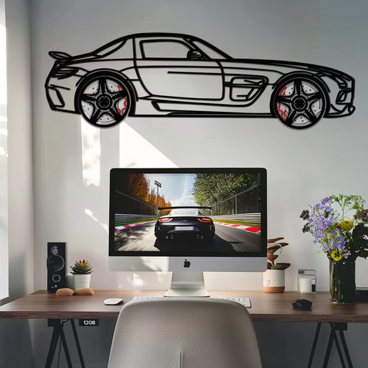 Mercedes SLS AMG Metal Wall Art – Rotating Wheel Car Silhouette • Luxury Automotive Decor • Perfect Gift for Car Lovers - KAFMEKA075 - Tampa Home & Garden Store