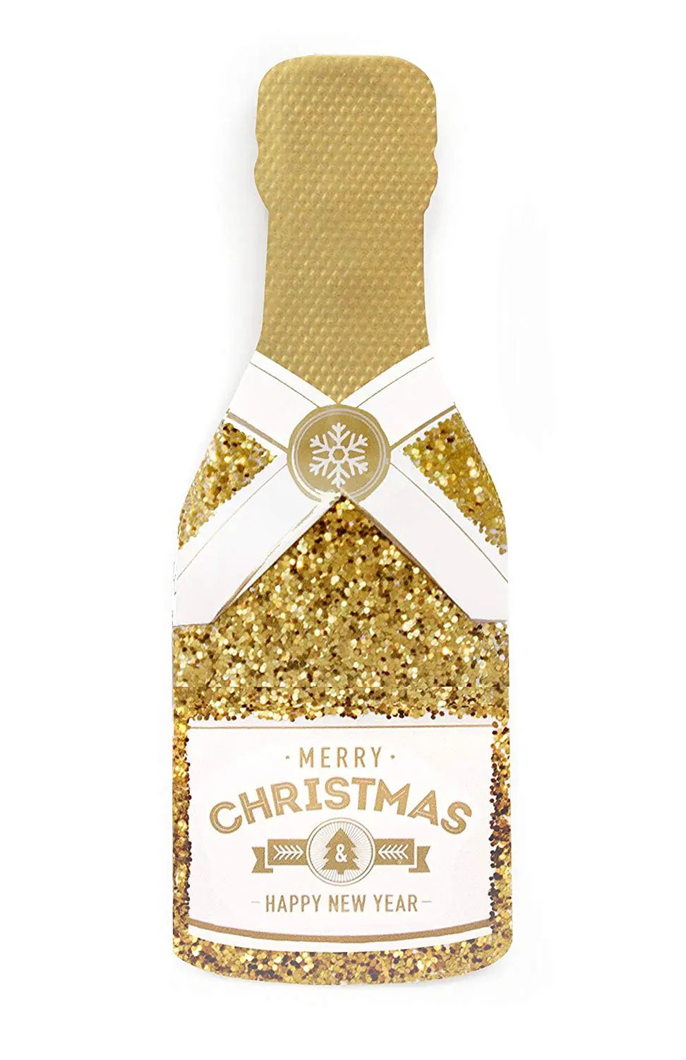 Merry Christmas Champagne Gold Card glitter bottle greeting card by The Country Christmas Loft on Tampa Home & Garden Store