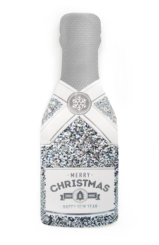 Merry Christmas Champagne Cracker Card with silver glitter on Tampa Home & Garden Store