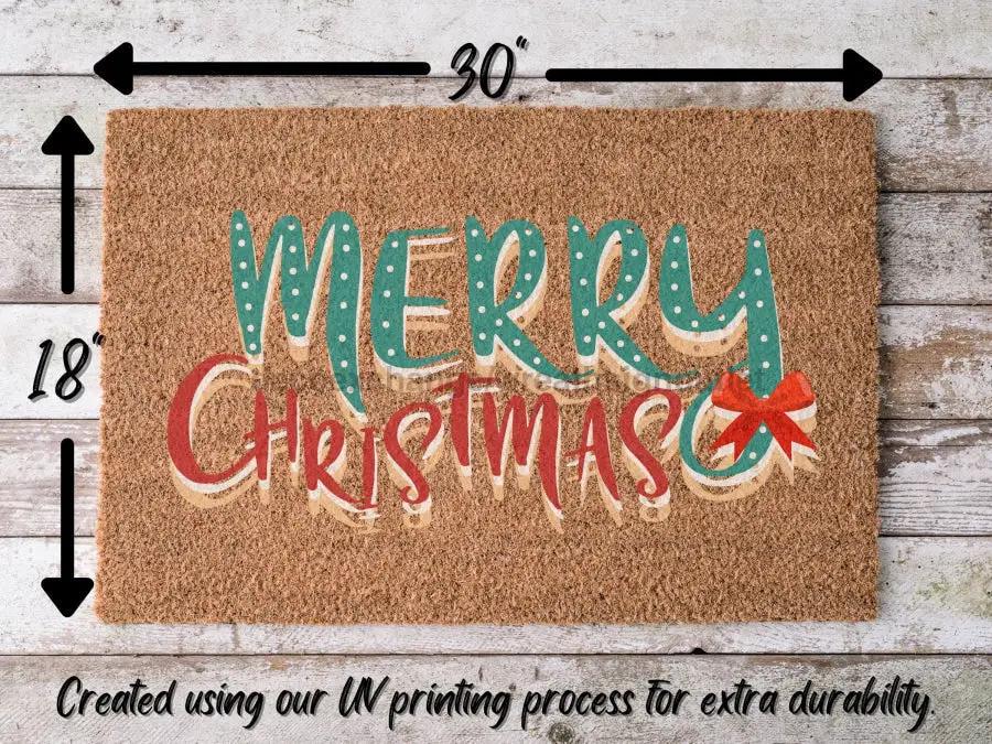Merry Christmas doormat DecoExchange turquoise MERRY red CHRISTMAS welcome front door mat on Tampa Home & Garden Store