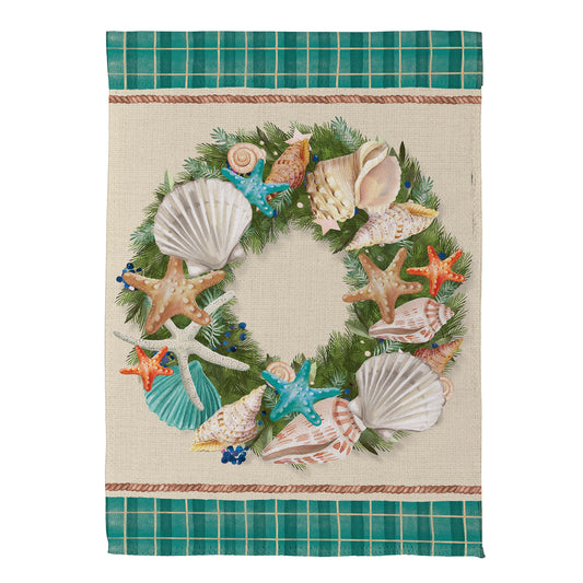 Merry Christmas Shell Wreath Suede Garden Flag - Tampa Home & Garden Store