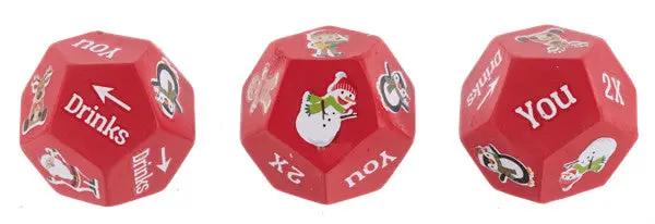 Merry Drinkmas 12-Sided Dice Charm set of 3 red dice for drinking games on Tampa Home & Garden Store