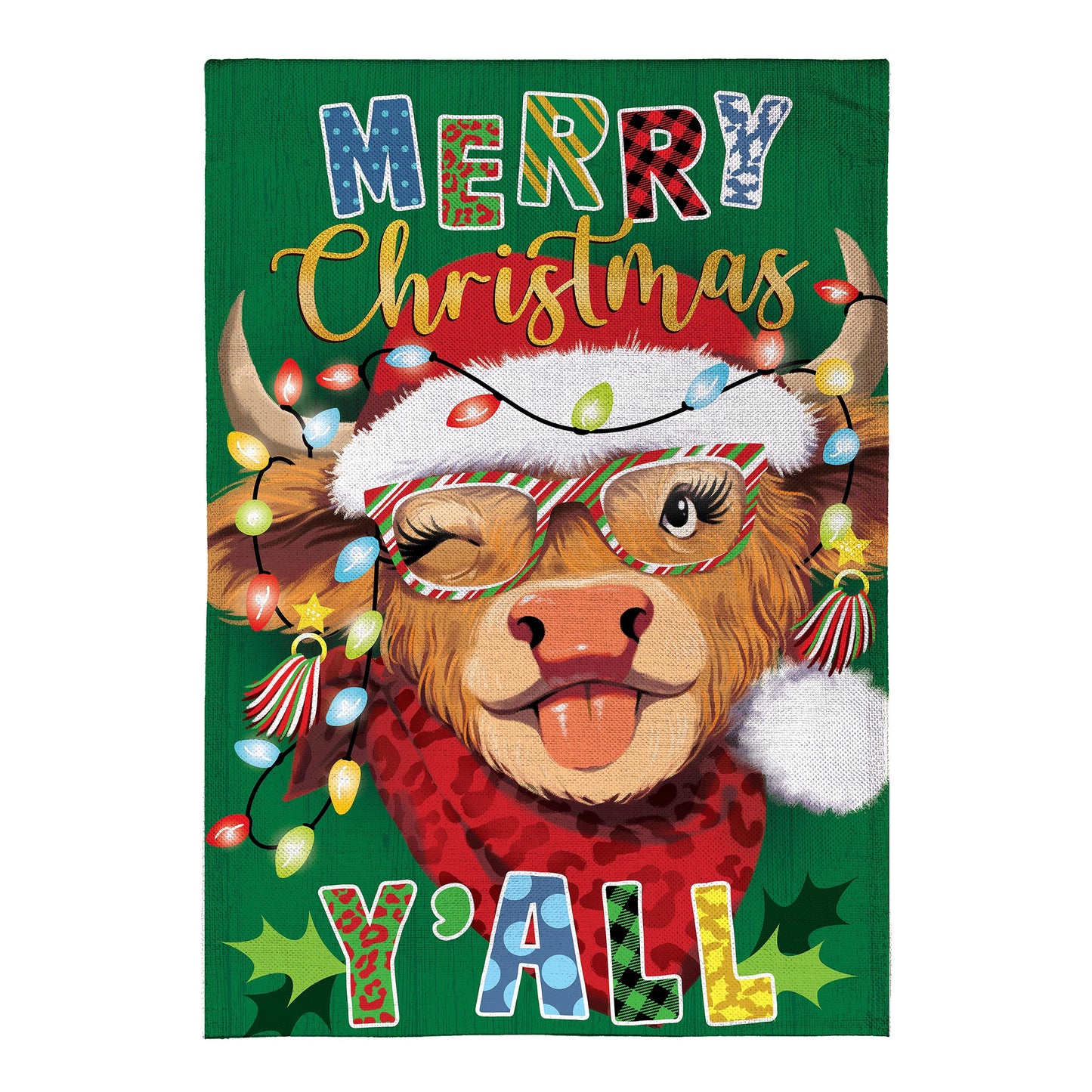Merry Highland Ho Burlap House Flag - Tampa Home & Garden Store