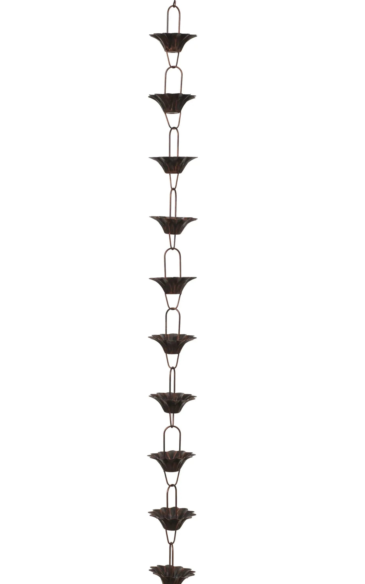 Metal antique copper rain chain with flower cup links by The Country Christmas Loft on Tampa Home & Garden Store